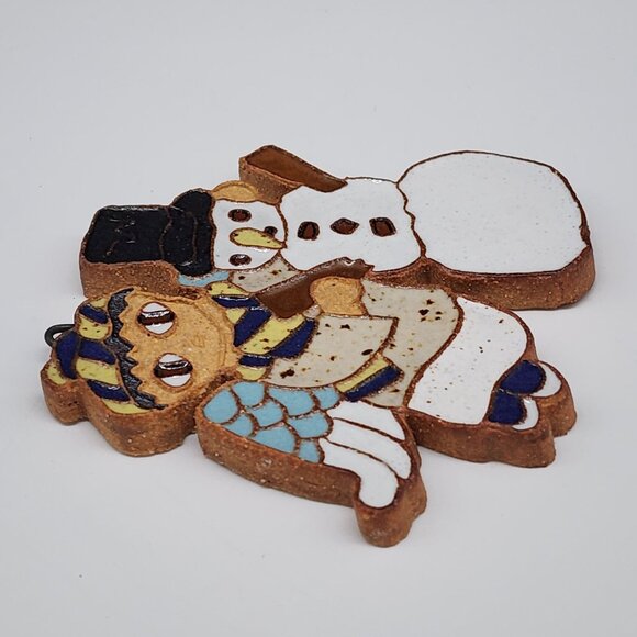 St. Andrews Handmade Angel & Snowman Ceramic Ornament Stamp Signed 4.25x3.75 - Picture 6 of 7